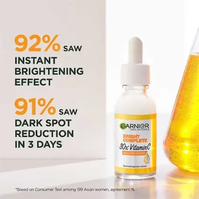 GARNIER Bright Complete 30X Vitamin C Face Serum, Glows Skin & Reduces spots, Unisex  (50 ml)