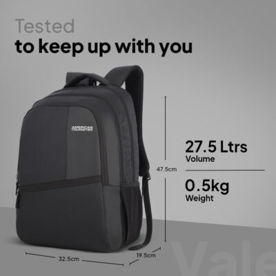 American Tourister Valex 28 Ltrs Large 5 Compartment Laptop Backpack with Bottle Pocket and Front Organizer- Black