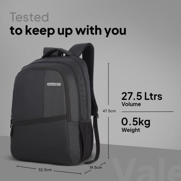 American Tourister Valex 28 Ltrs Large 5 Compartment Laptop Backpack with Bottle Pocket and Front Organizer- Black - Image 2