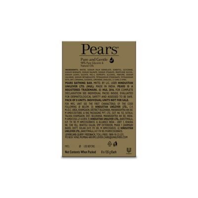 Pears Pure & Gentle Soap Bar (Combo Pack of 8) - With Glycerin for Soft, Glowing Skin & Body, Paraben-Free Body Soaps For Bath Ideal for Men & Women
