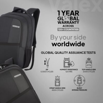 American Tourister Valex 28 Ltrs Large 5 Compartment Laptop Backpack with Bottle Pocket and Front Organizer- Black