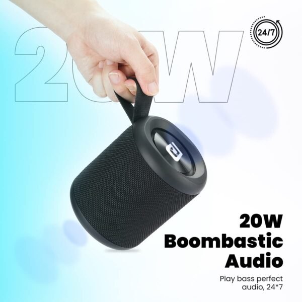Portronics SoundDrum P 20W Portable Bluetooth Speaker with 6-7 hrs Playback Time, Handsfree Calling, USB Slot, Aux-in Port, Type C Charging (Black) - Image 2