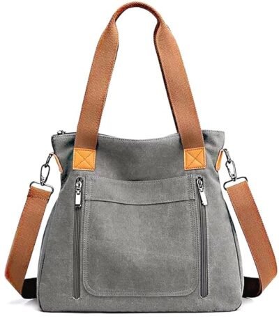 Kawn® Canvas Tote Bag for Women Aesthetic Large Capacity Shoulder Bag with Multi-Compartments Satchel Handbags with Detachable Strap hobo bags for Women for Office, College and Travel