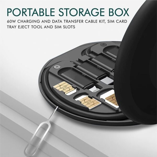 Multifunctional Data Cable Set Conversion Head Portable Storage Box, Multi-Type Charging Line Convertor USB Type C Adapter Tool Contains Sim Card Slot Tray Eject Pin, Phone Holder - Image 4