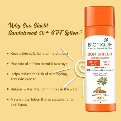 Biotique Bio Sandalwood Sunscreen Ultra Soothing Face Lotion, SPF 50+ |Ultra Protective Lotion| Keeps Skin Soft, Fair and Moisturized| Water Resistant| For...