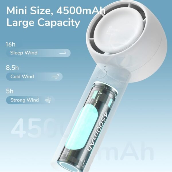 JISULIFE Handheld Fan, Innovative Hidden Fan Blades Design, 4400mAh Mini Portable Fan with 18H Max Cooling Time, USB Rechargeable Hand Fan, Personal Lash Fan - Image 2