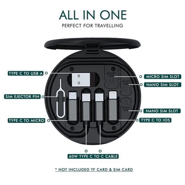 Multifunctional Data Cable Set Conversion Head Portable Storage Box, Multi-Type Charging Line Convertor USB Type C Adapter Tool Contains Sim Card Slot Tray Eject Pin, Phone Holder - Image 3
