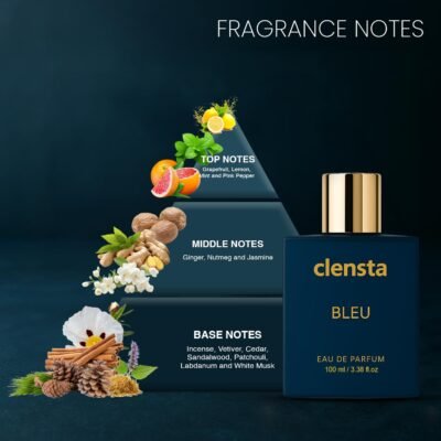 Clensta Luxury Bleu Eau De Parfum 100ml EDP Perfume for Man Long Lasting with Incense, Cedar, Sandalwood, Patchouli, White Musk