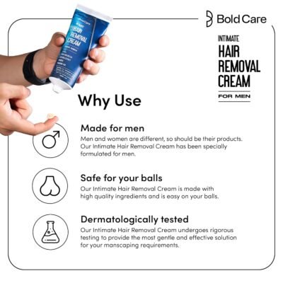 Bold Care Intimate Hair Removal Cream for Men – Fast & Painless, Soothing for Unwanted Coarse Pubic Hair, Suitable For All Skin Types - 100ml