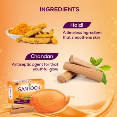 Santoor Skin Moisturizing Sandal & Turmeric Bathing Soap with Nourishing & Anti-Aging Properties