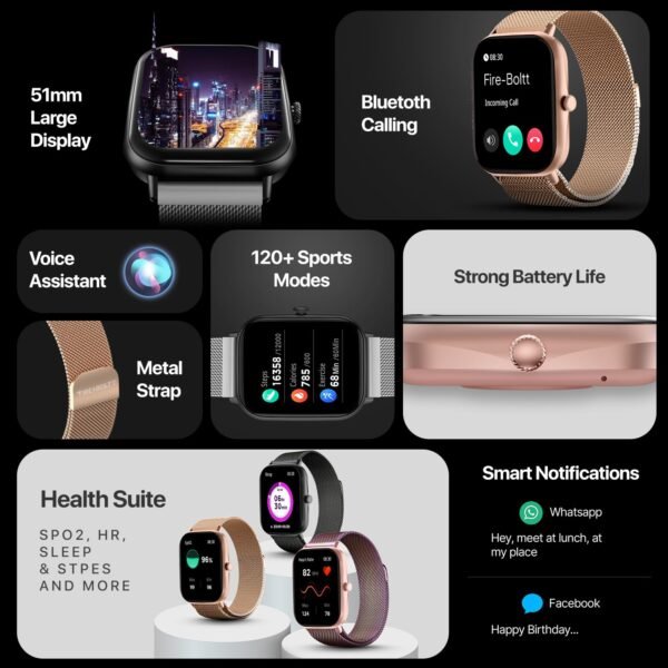 Fire-Boltt Ninja Call Pro Max Smart Watch 2.01 inch Display, Bluetooth Calling, 120+ Sports Modes, Health Suite, Voice Assistance (Black SS) - Image 5