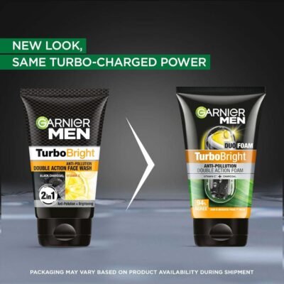 Garnier Men, Face Wash, Brightening & Anti-Pollution, TurboBright Double Action, 100 g
