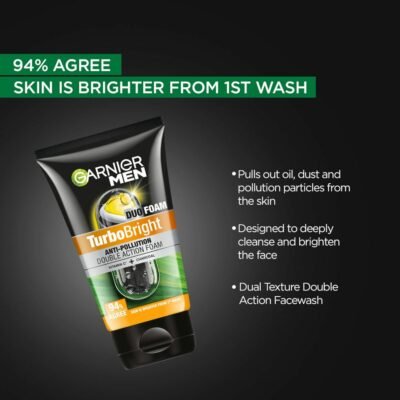 Garnier Men, Face Wash, Brightening & Anti-Pollution, TurboBright Double Action, 100 g