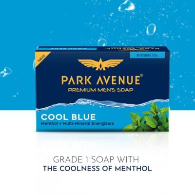 Park Avenue Premium Men’s Soaps for Bath – Cool Blue | 125g (Pack of 4) | Menthol & Mineral Energizer | Grade 1 Soap | For All Skin Types