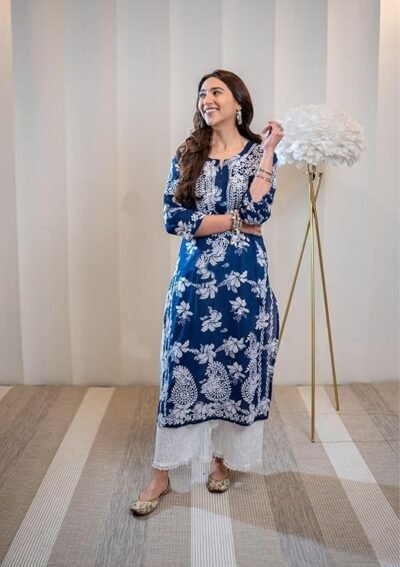 GoSriKi Women's Rayon Blend Chikankari Embroidered Straight Kurta