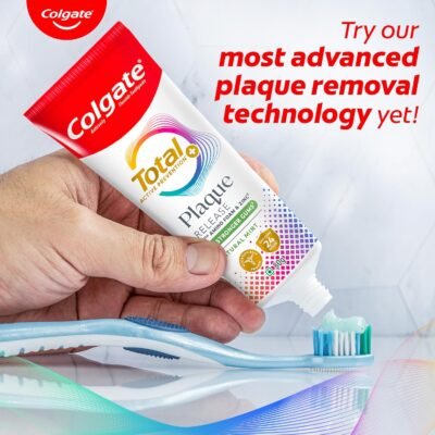 Colgate Total Plaque Release Toothpaste | Tooth paste with Amino Foam & Zinc | Colgate Paste Toothpaste for Stronger Gums | 3X More Effective at Fighting Plaque - Natural Mint (80gm)