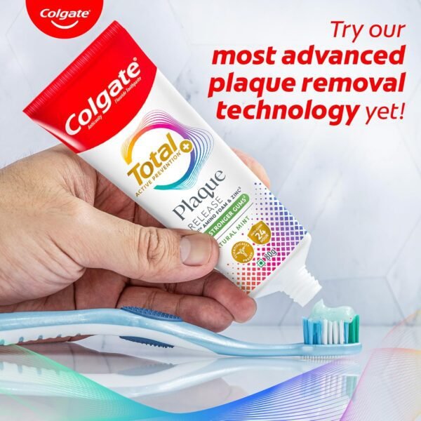 Colgate Total Plaque Release Toothpaste | Tooth paste with Amino Foam & Zinc | Colgate Paste Toothpaste for Stronger Gums | 3X More Effective at Fighting Plaque - Natural Mint (80gm) - Image 4