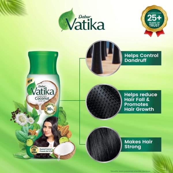 Vatika Enriched Coconut Hair Oil , 450 ml - Clinically Tested to Reduce 50% Hairfall in 4 Weeks - Image 3