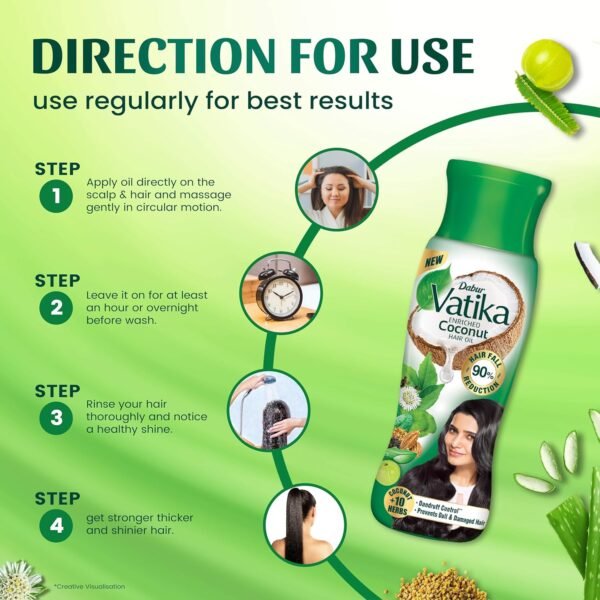 Vatika Enriched Coconut Hair Oil , 450 ml - Clinically Tested to Reduce 50% Hairfall in 4 Weeks - Image 5