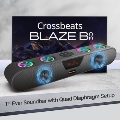 CrossBeats Blaze B30 Bluetooth 30W Soundbar Gaming RGB Light | AUX, BT, SD Card, USB &FM I 8 Hrs Playtime Fast Charge| TWS Pairing| Built in mic| BT Speaker for TV, Mobile, PC, Laptop, Tablet - Black
