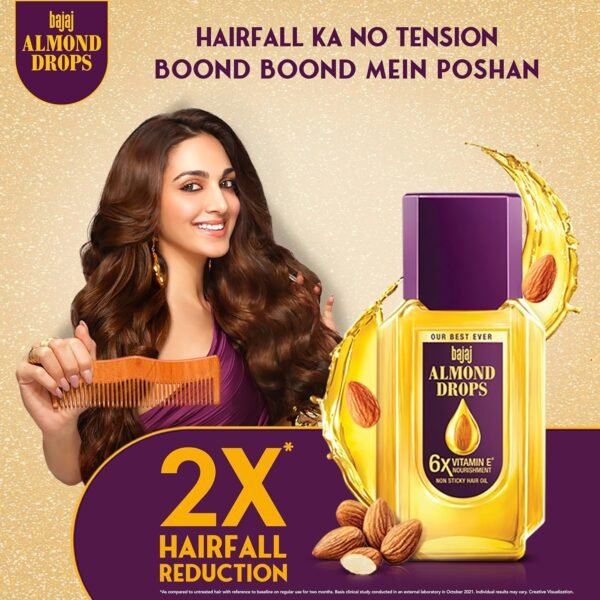 Bajaj Almond Drops Hair Oil, 625ml, Hair Oil, 6X Vitamin E, Almond Oil, Light and Non-Sticky, Hair Fall Control - Image 5