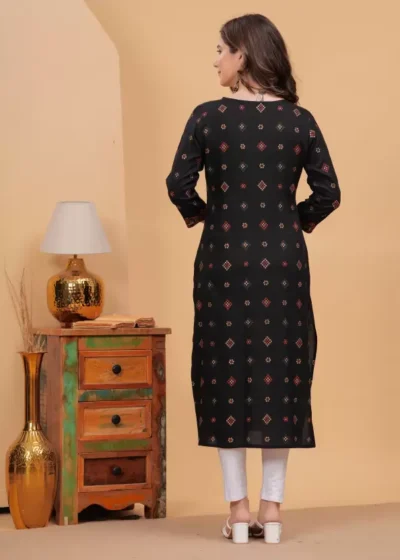 Women Floral Print Viscose Rayon Straight Kurta  (Black)