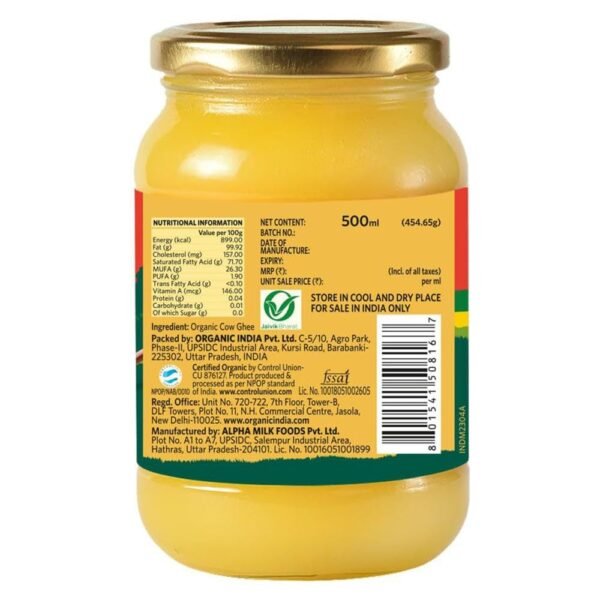 Organic India Pure Cow Ghee - 500ml - Image 2
