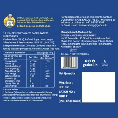 GO DESi Kaju Katli 400g - Indian Sweets Gift Pack