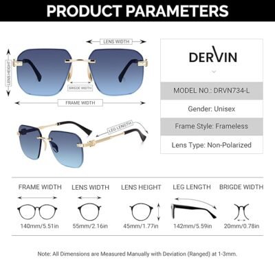 Dervin UV Protected Square Rimless Sunglasses for Men and Women