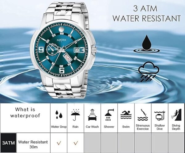 Matrix Black, Blue, White Dial, Day & Date Functioning, Stainless Steel Strap Analog Watch for Men & Women - Image 2