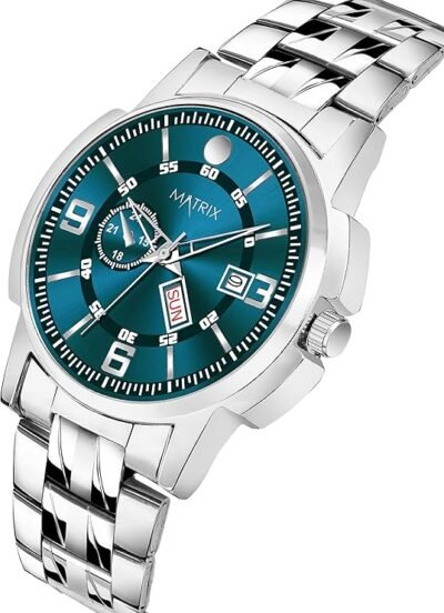 Matrix Black, Blue, White Dial, Day & Date Functioning, Stainless Steel Strap Analog Watch for Men & Women