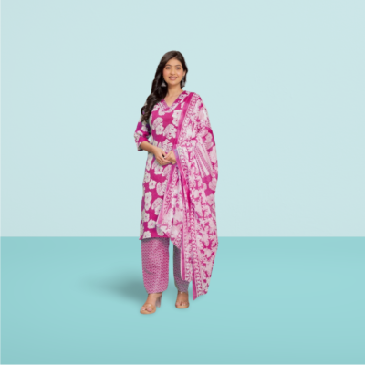 Aruna Premium Cotton Kurti with Pant and dupatta Set