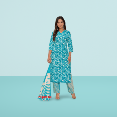 Aruna Premium Cotton Kurti with Pant and dupatta Set