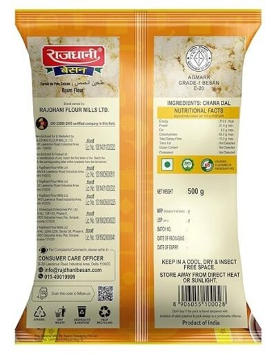 Rajdhani Organic Besan Flour (500g Pack)