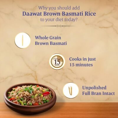 Daawat Brown, Cooks in 15-minute, Full Bran Intact, Fibre-Rich Basmati Rice, 5 Kg