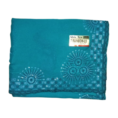 Rainbow styled patch Sky Blue Women's Saree
