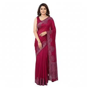 red Rainbow style pure fabric Women Stylish Saree