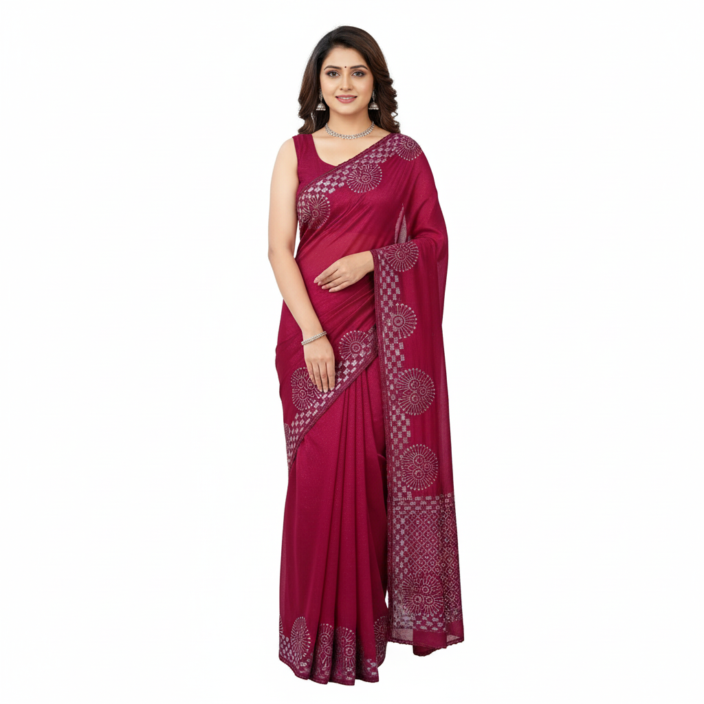 red Rainbow style pure fabric Women Stylish Saree