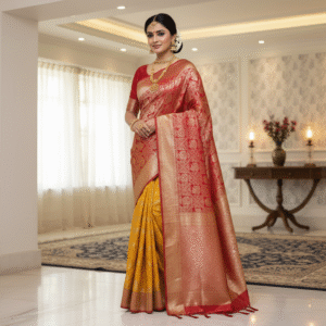 yellow-red Pavitra Stylish Saree