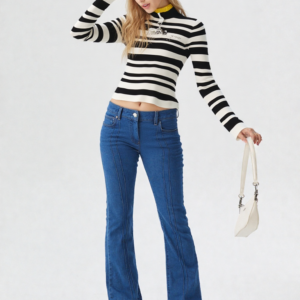 Women's Pre-winter Striped Slim Fit Ribbed Top