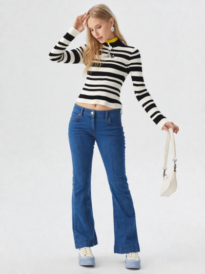 Women's Pre-winter Striped Slim Fit Ribbed Top