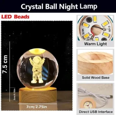 3D Astronaut Crystal Ball LED Lamp