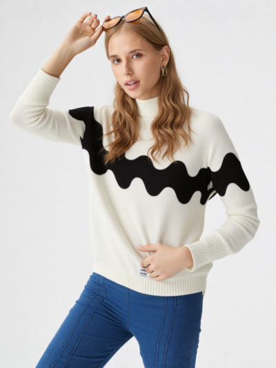 Ladies Pre-winter Striped Slim Fit Ribbed Top