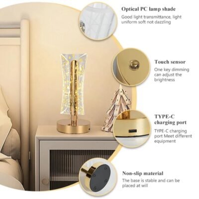 Crystal Table Lamp - Touch Control & USB Rechargeable