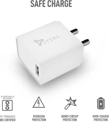 Syska 18W Wall Charger with Detachable Cable