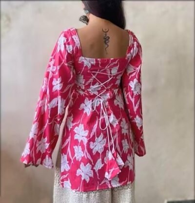 Stylish Floral Cotton Kurti | Casual Wear | Full sleeves & Square Neck