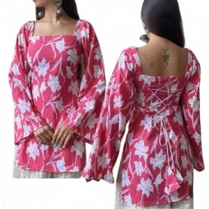 Stylish Floral Cotton Kurti | Casual Wear | Full sleeves & Square Neck
