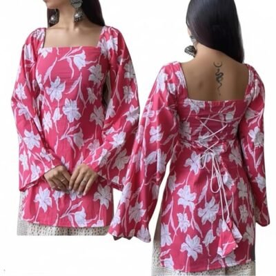 Stylish Floral Cotton Kurti | Casual Wear | Full sleeves & Square Neck