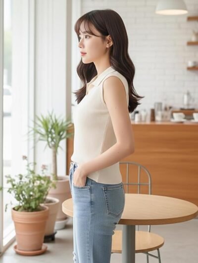 Women’s Sleeveless Polo V-Neck Top