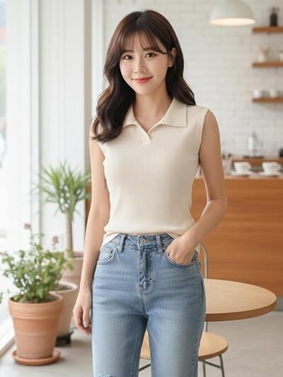 Women’s Sleeveless Polo V-Neck Top